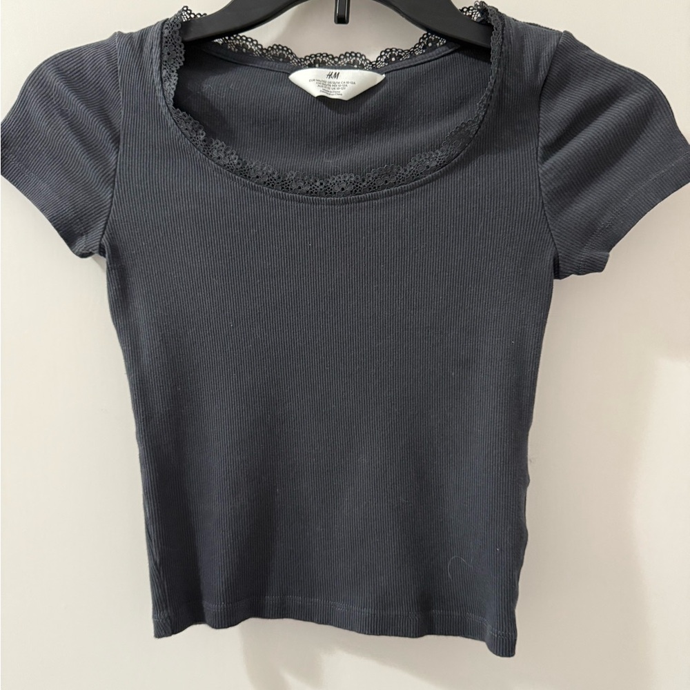 H&M Women's Black Lace Trim Top